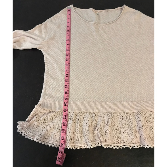 Anthropologie Knitted & Knotted Bloom Blush Pink Lace Pullover Sweater - Large - Picture 6 of 10